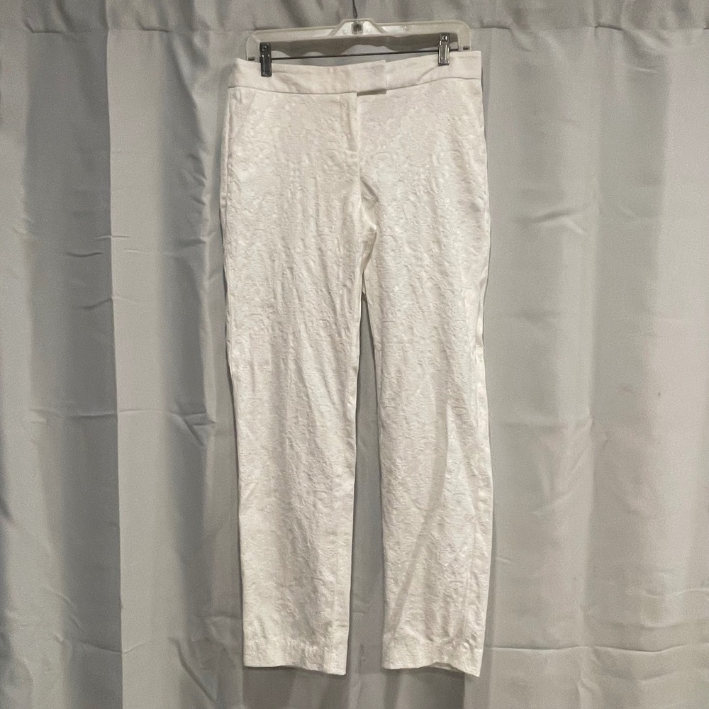 Laundry by Shelli Segal White Jacquard Floral Straight Leg‎ Dress Pants Size 8